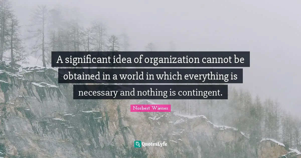 A significant idea of organization cannot be obtained in a world in which everything is necessary and nothing is contingent.