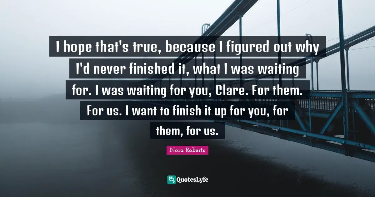 I hope that's true, because I figured out why I'd never finished it, what I was waiting for. I was waiting for you, Clare. For them. For us. I want to finish it up for you, for them, for us.