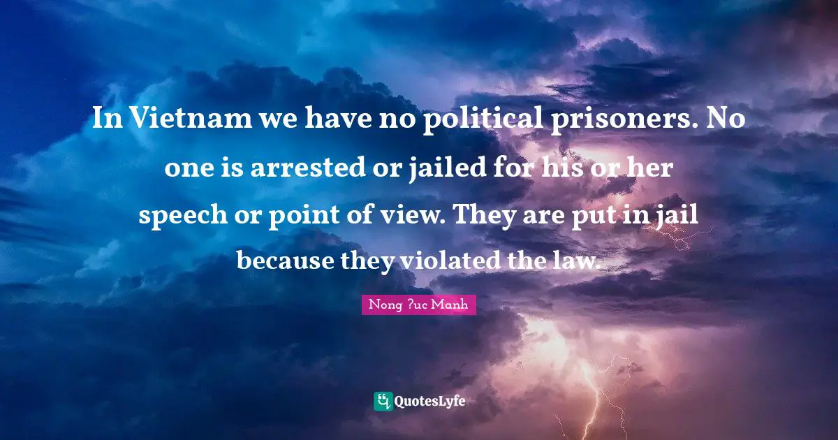 In Vietnam we have no political prisoners. No one is arrested or jailed for his or her speech or point of view. They are put in jail because they violated the law.