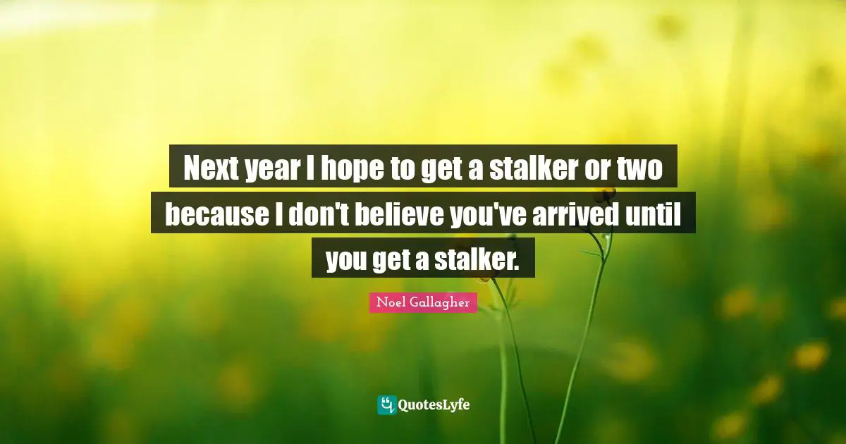 Noel Gallagher Quotes: "Next year I hope to get a stalker or two because I don't believe you've arrived until you get a stalker."
