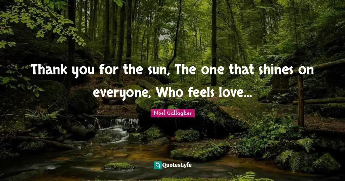 Noel Gallagher Quotes: "Thank you for the sun, The one that shines on everyone, Who feels love..."