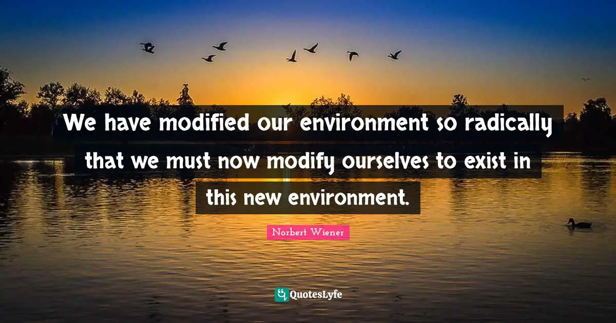 We have modified our environment so radically that we must now modify ourselves to exist in this new environment.