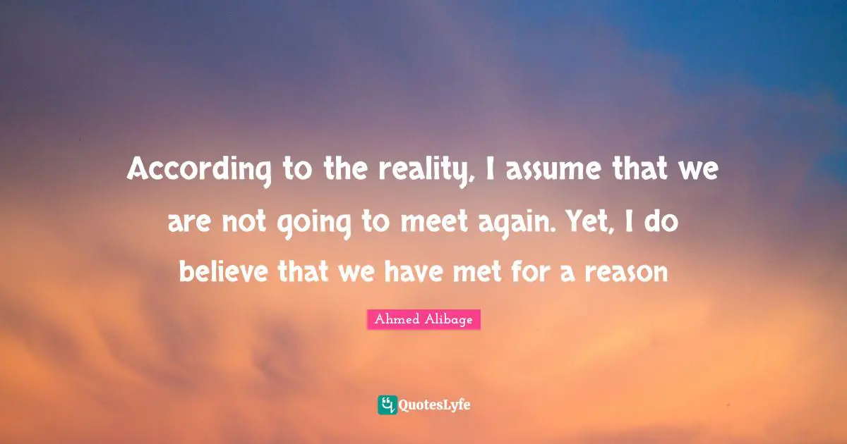 According to the reality, I assume that we are not going to meet again. Yet, I do believe that we have met for a reason
