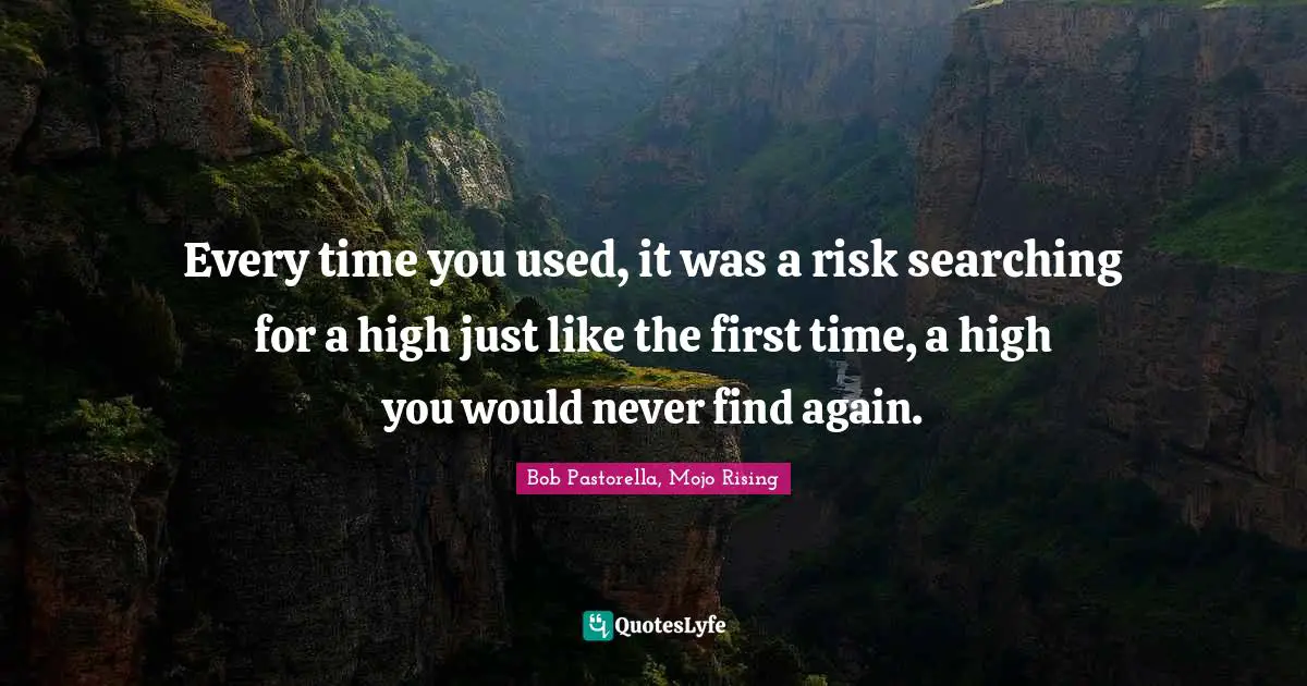 Every time you used, it was a risk searching for a high just like the first time, a high you would never find again.