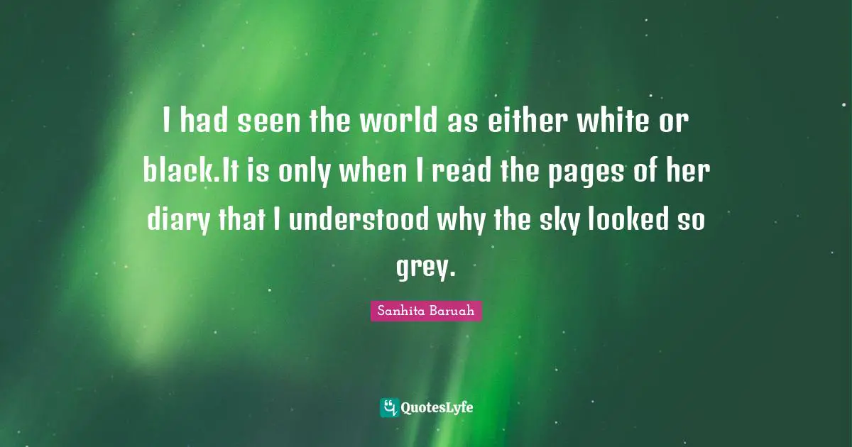 I had seen the world as either white or black.It is only when I read the pages of her diary that I understood why the sky looked so grey.