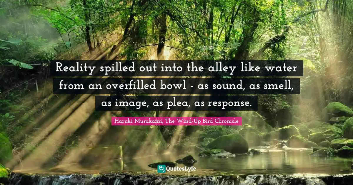 Reality spilled out into the alley like water from an overfilled bowl - as sound, as smell, as image, as plea, as response.