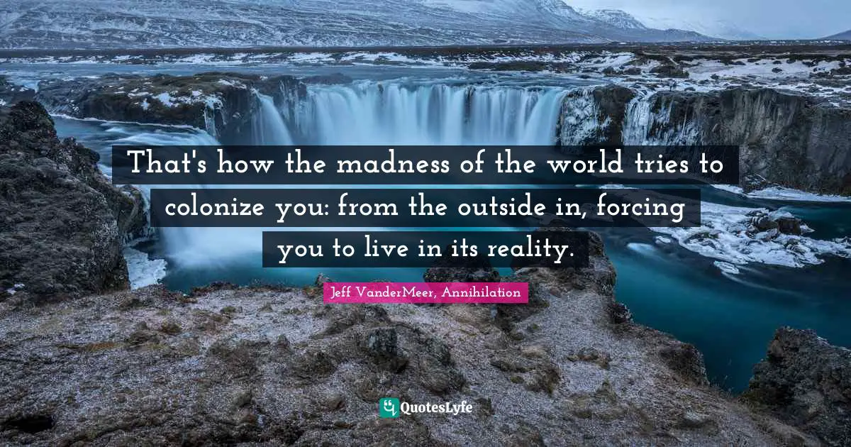 Jeff VanderMeer Quotes: "That's how the madness of the world tries to colonize you: from the outside in, forcing you to live in its reality."