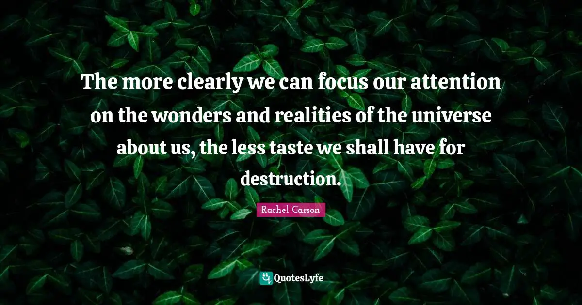 The more clearly we can focus our attention on the wonders and realities of the universe about us, the less taste we shall have for destruction.