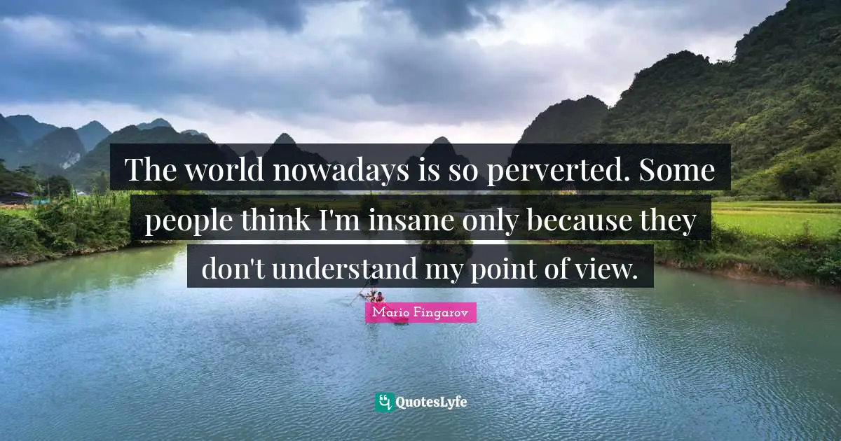 The world nowadays is so perverted. Some people think I'm insane only because they don't understand my point of view.