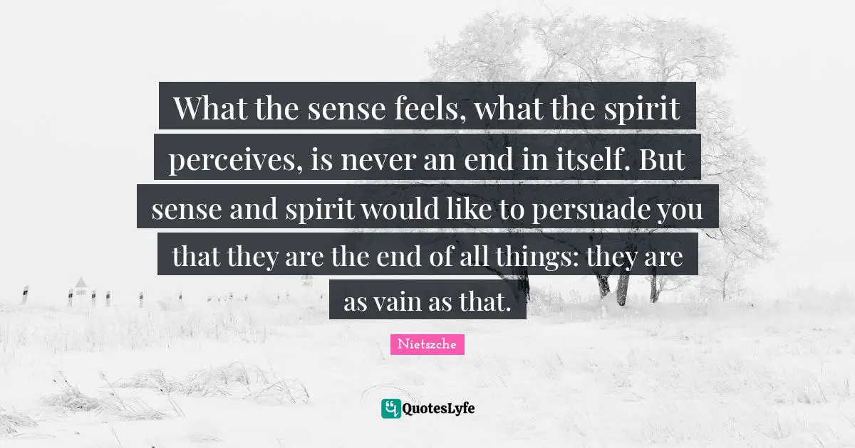 What the sense feels, what the spirit perceives, is never an end in itself. But sense and spirit would like to persuade you that they are the end of all things: they are as vain as that.