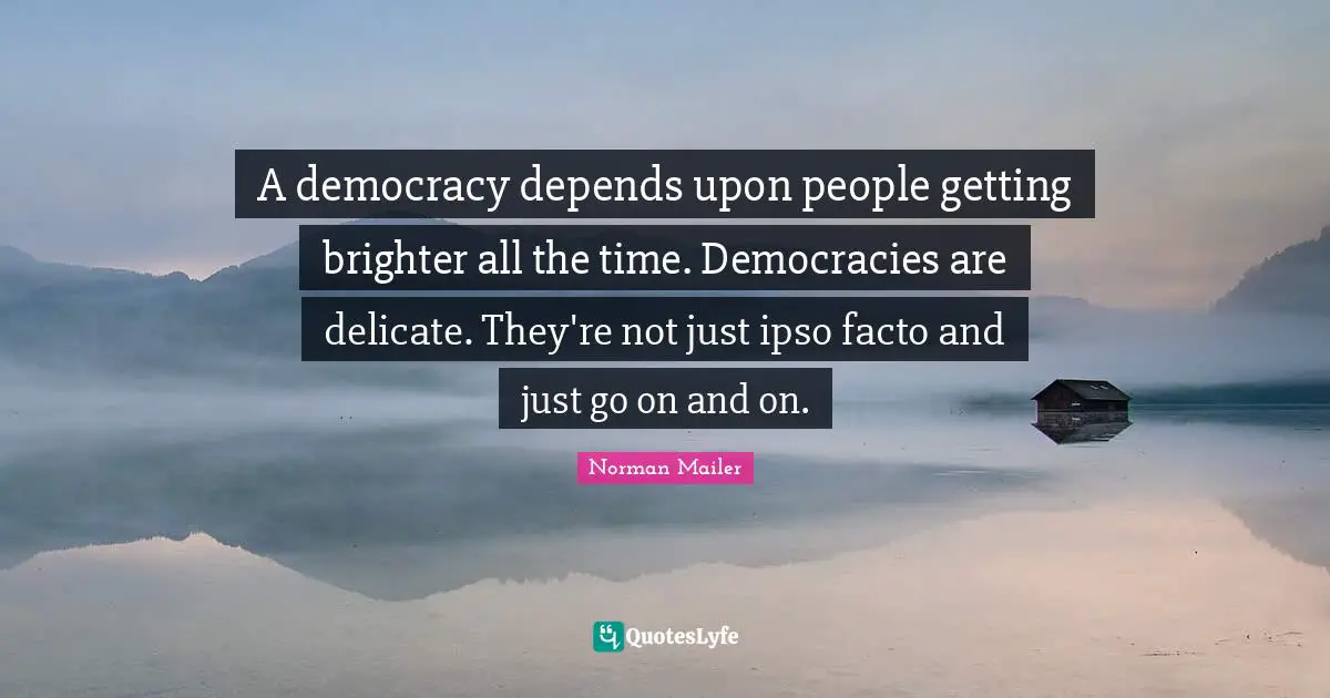 A democracy depends upon people getting brighter all the time. Democracies are delicate. They're not just ipso facto and just go on and on.