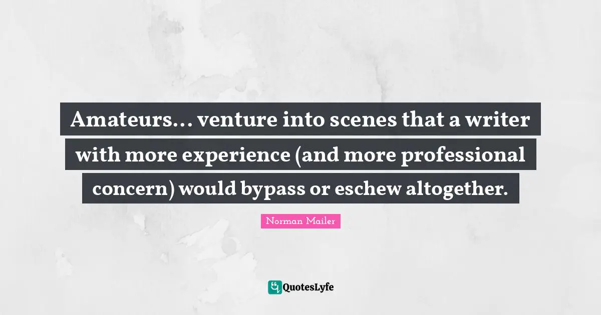 Bypass Quotes: "Amateurs... venture into scenes that a writer with more experience (and more professional concern) would bypass or eschew altogether."