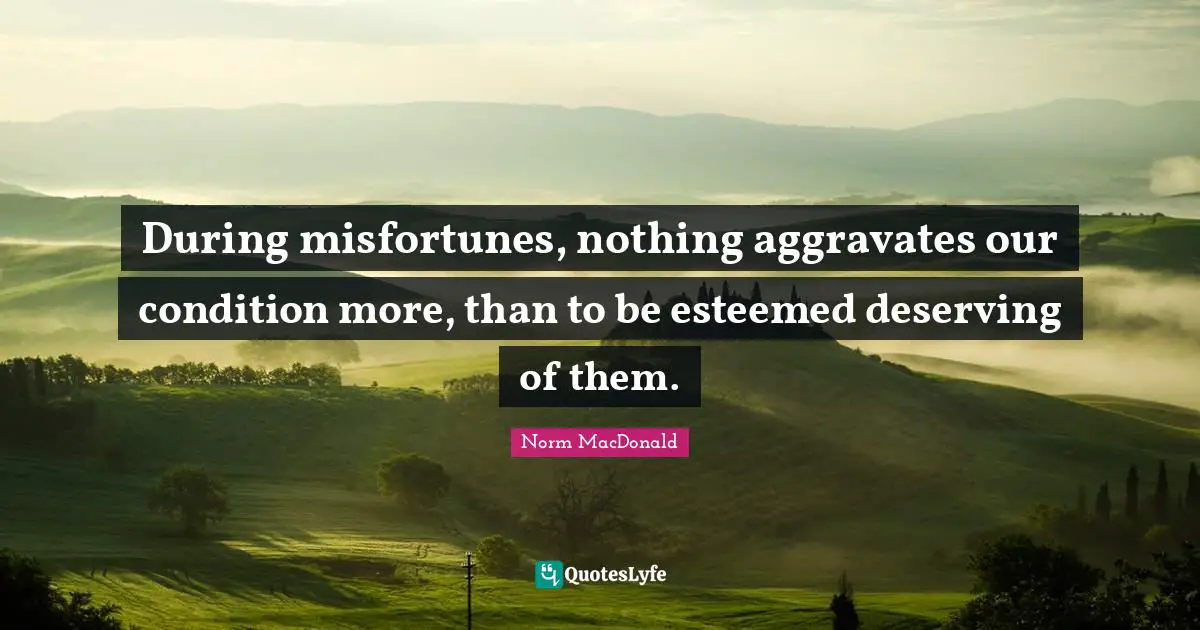 During misfortunes, nothing aggravates our condition more, than to be esteemed deserving of them.