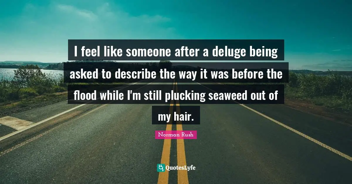 I feel like someone after a deluge being asked to describe the way it was before the flood while I'm still plucking seaweed out of my hair.