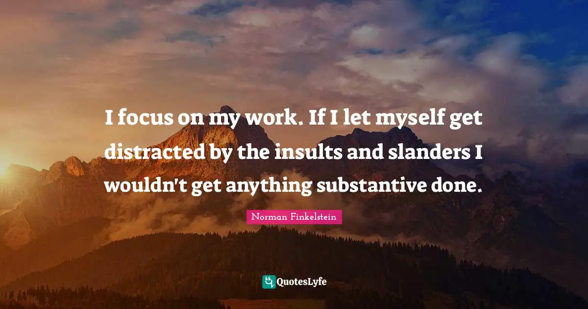 Norman Finkelstein Quotes: "I focus on my work. If I let myself get distracted by the insults and slanders I wouldn't get anything substantive done."