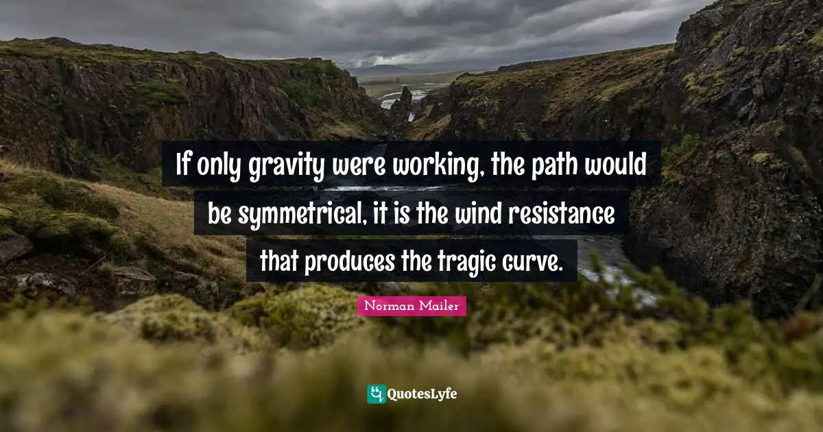 If only gravity were working, the path would be symmetrical, it is the wind resistance that produces the tragic curve.