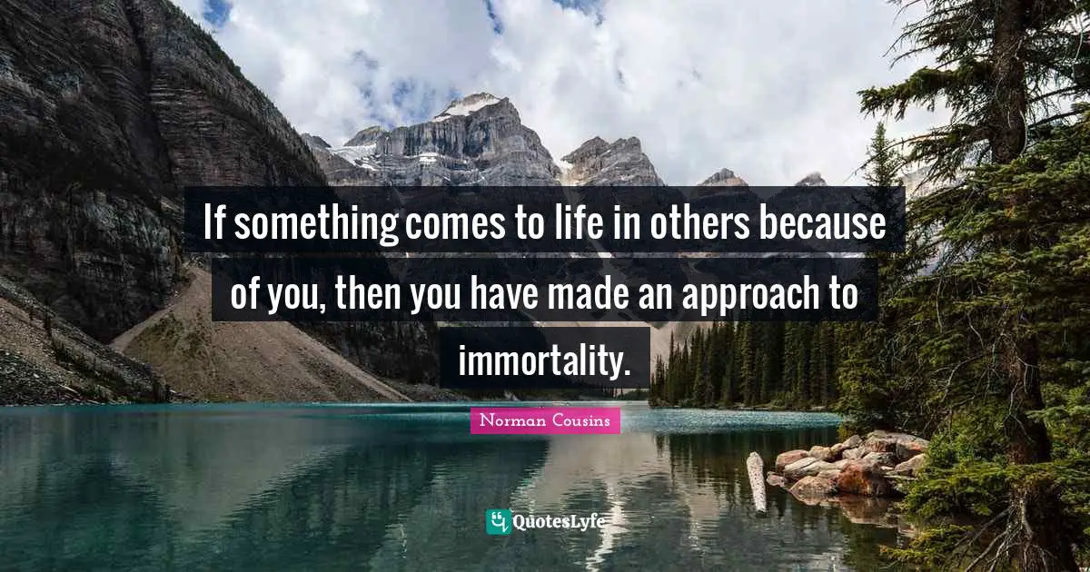 If something comes to life in others because of you, then you have made an approach to immortality.
