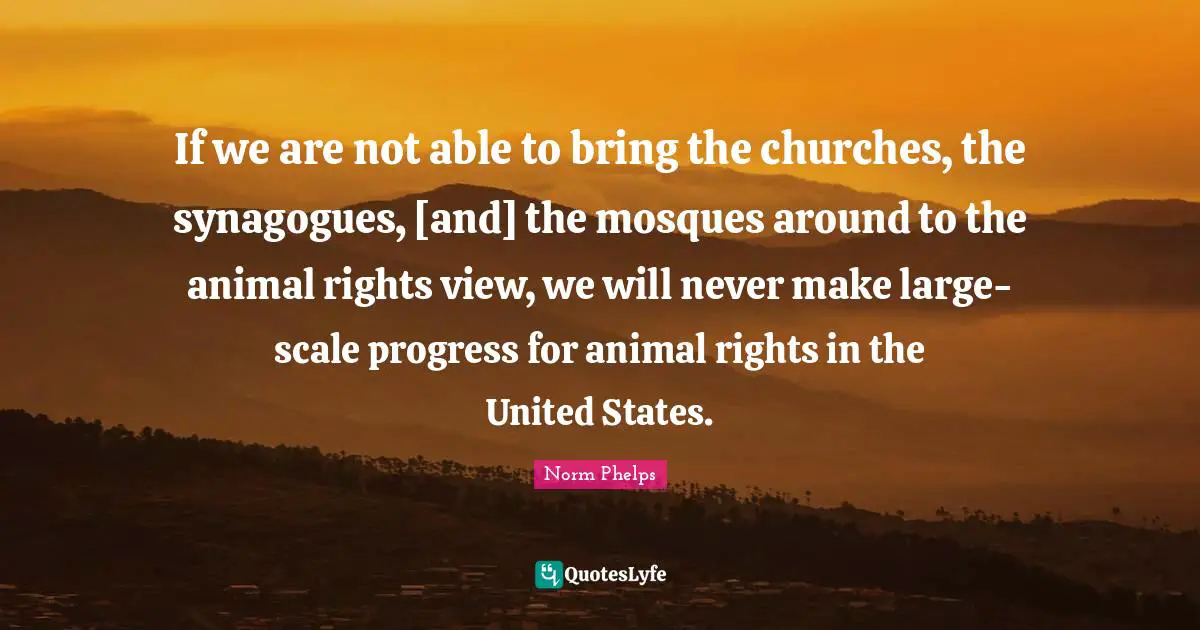 If we are not able to bring the churches, the synagogues, [and] the mosques around to the animal rights view, we will never make large-scale progress for animal rights in the United States.