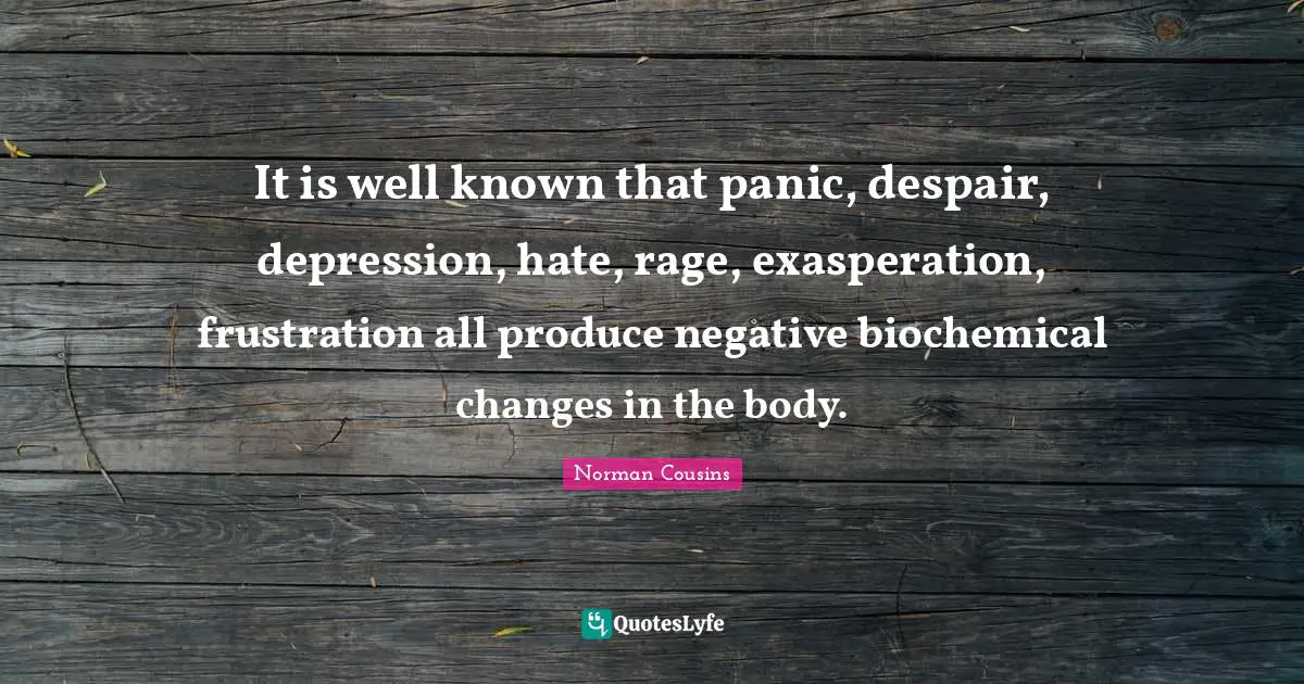 Exasperation Quotes: "It is well known that panic, despair, depression, hate, rage, exasperation, frustration all produce negative biochemical changes in the body."
