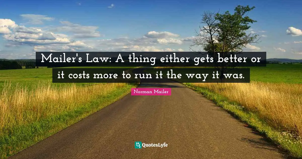 Mailer's Law: A thing either gets better or it costs more to run it the way it was.