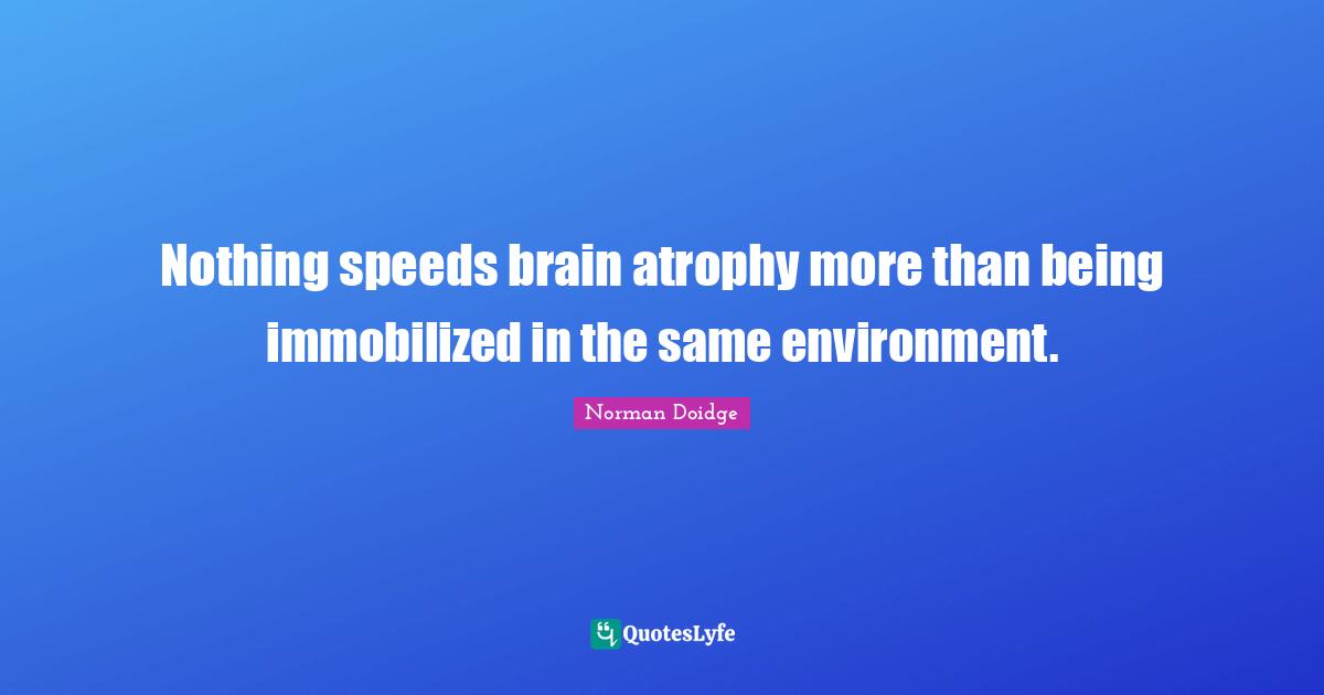 Nothing speeds brain atrophy more than being immobilized in the same environment.