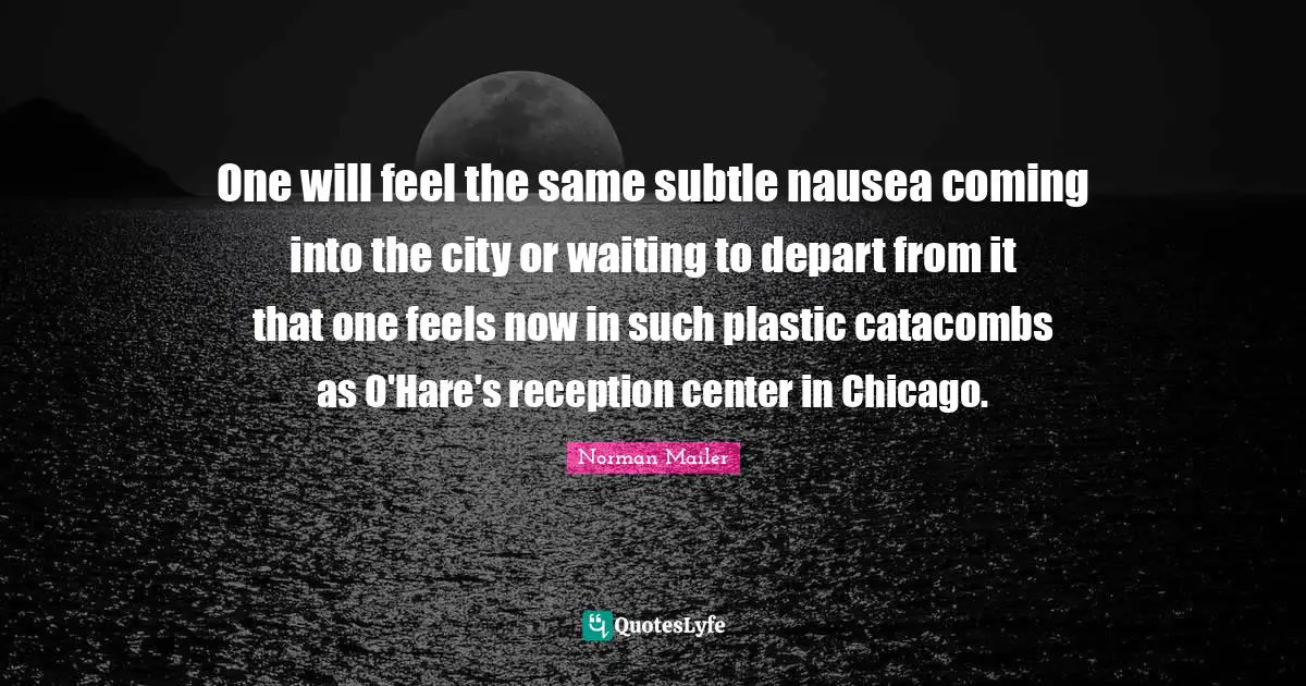 Plastic Quotes: "One will feel the same subtle nausea coming into the city or waiting to depart from it that one feels now in such plastic catacombs as O'Hare's reception center in Chicago."