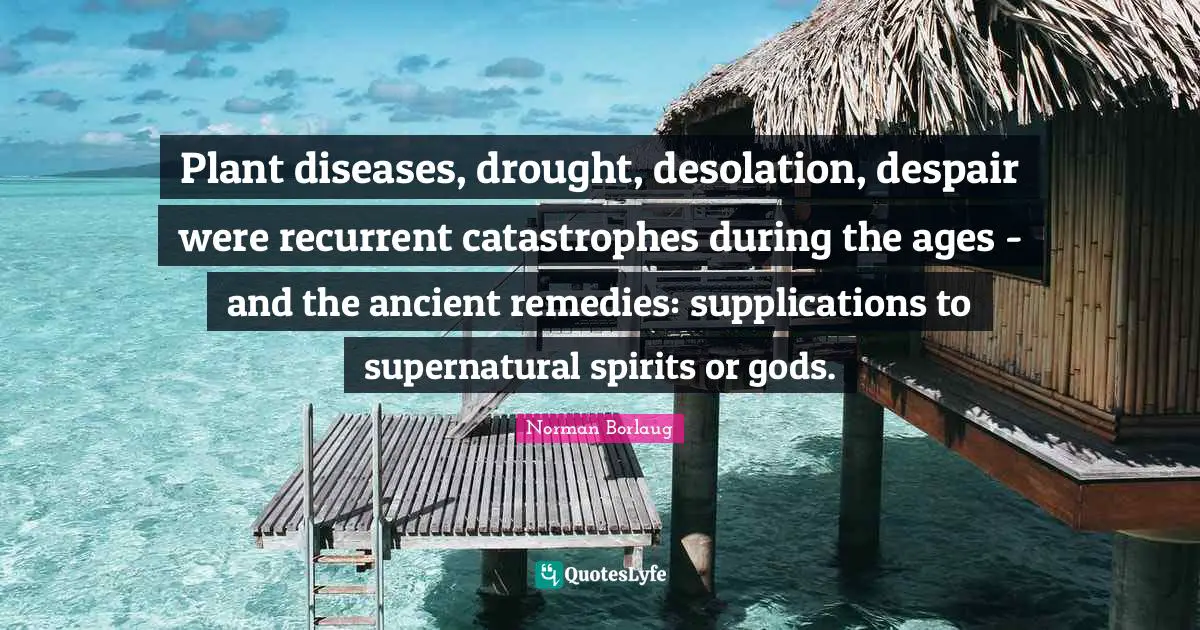Desolation Quotes: "Plant diseases, drought, desolation, despair were recurrent catastrophes during the ages - and the ancient remedies: supplications to supernatural spirits or gods."