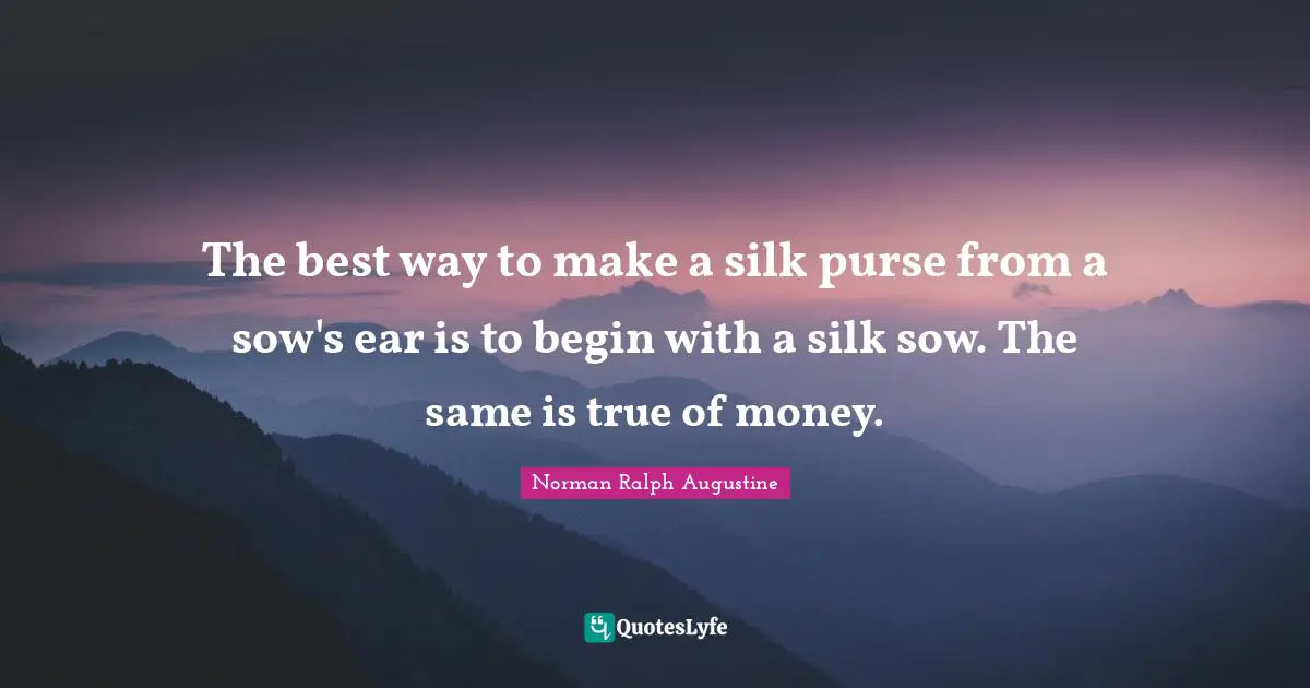 The best way to make a silk purse from a sow's ear is to begin with a silk sow. The same is true of money.