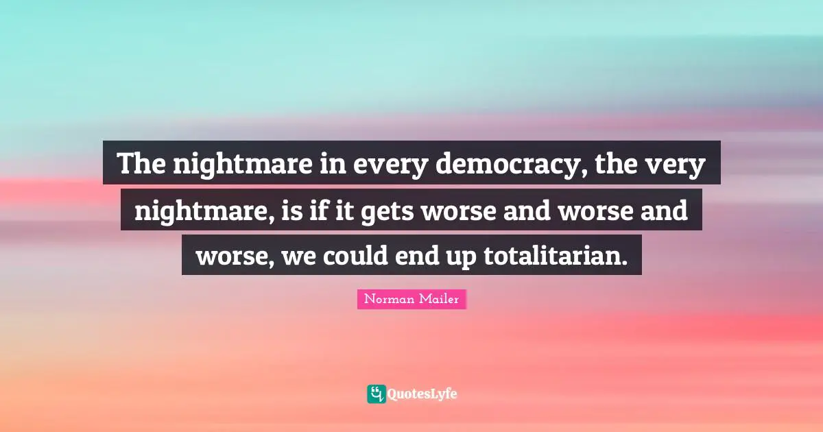 The nightmare in every democracy, the very nightmare, is if it gets worse and worse and worse, we could end up totalitarian.