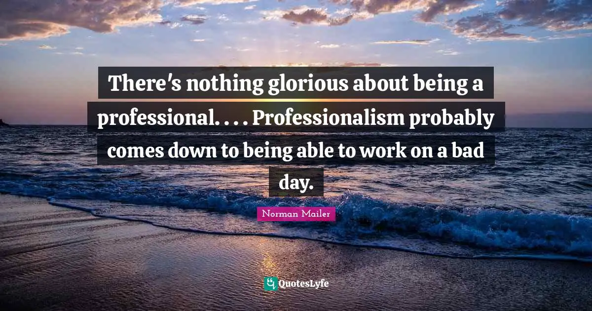 There's nothing glorious about being a professional. . . . Professionalism probably comes down to being able to work on a bad day.