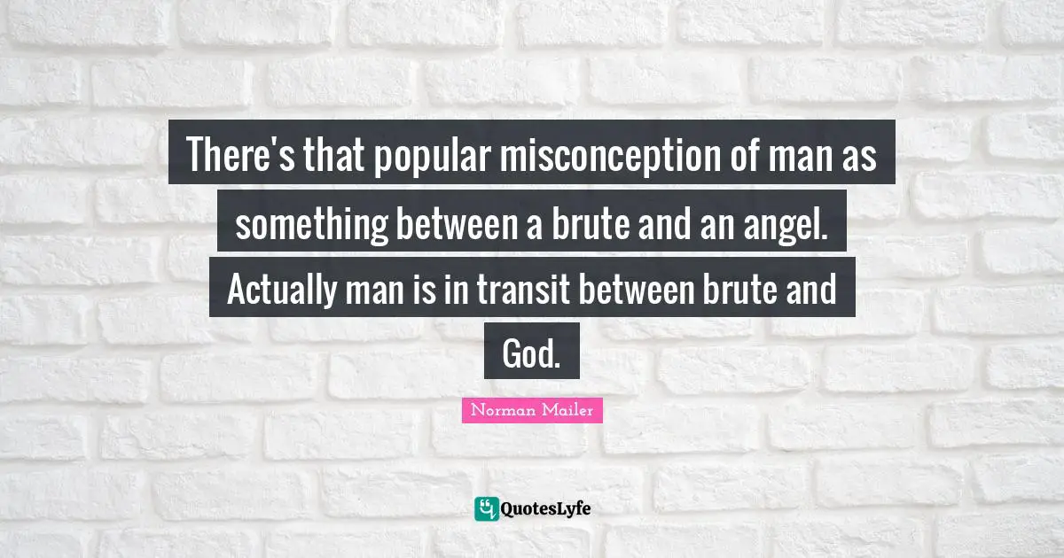 There's that popular misconception of man as something between a brute and an angel. Actually man is in transit between brute and God.