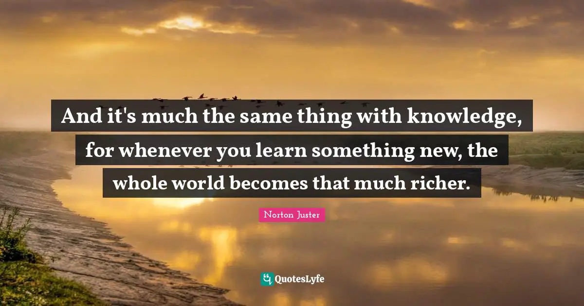 And it's much the same thing with knowledge, for whenever you learn something new, the whole world becomes that much richer.