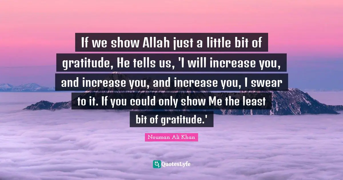 Little Bit Quotes: "If we show Allah just a little bit of gratitude, He tells us, 'I will increase you, and increase you, and increase you, I swear to it. If you could only show Me the least bit of gratitude.'"