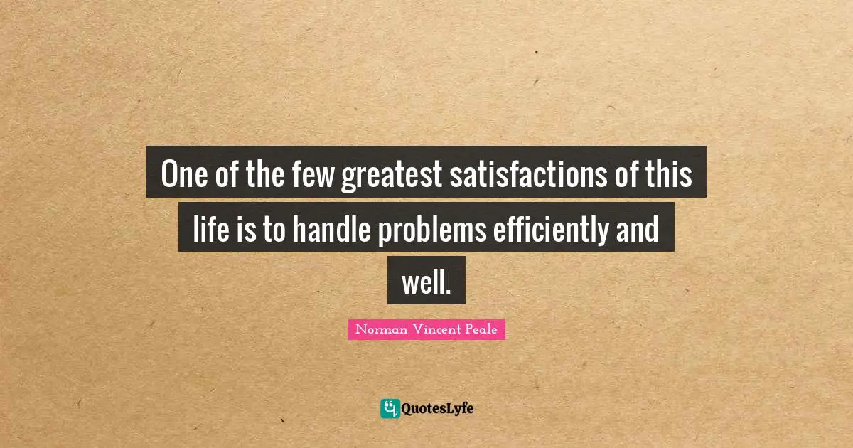 One of the few greatest satisfactions of this life is to handle problems efficiently and well.
