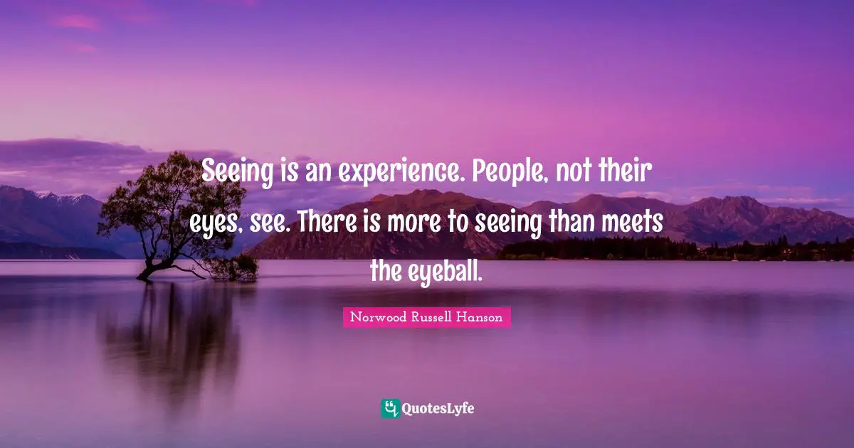 Seeing is an experience. People, not their eyes, see. There is more to seeing than meets the eyeball.