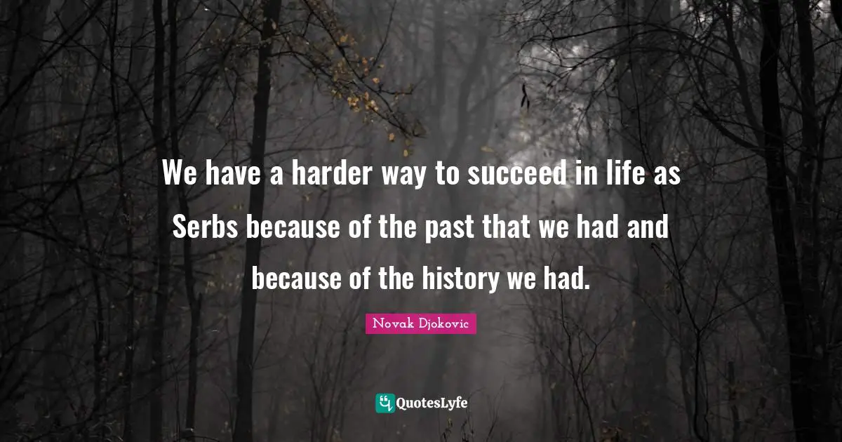 We have a harder way to succeed in life as Serbs because of the past that we had and because of the history we had.