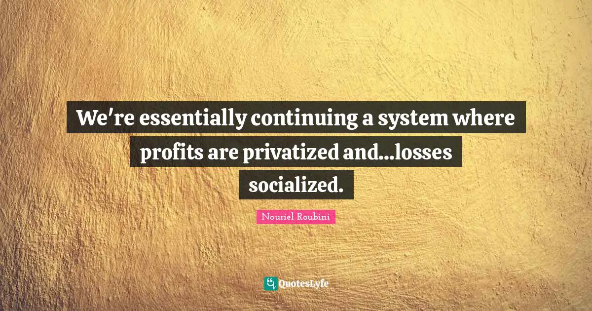 We're essentially continuing a system where profits are privatized and...losses socialized.