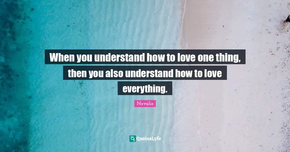 When you understand how to love one thing, then you also understand how to love everything.