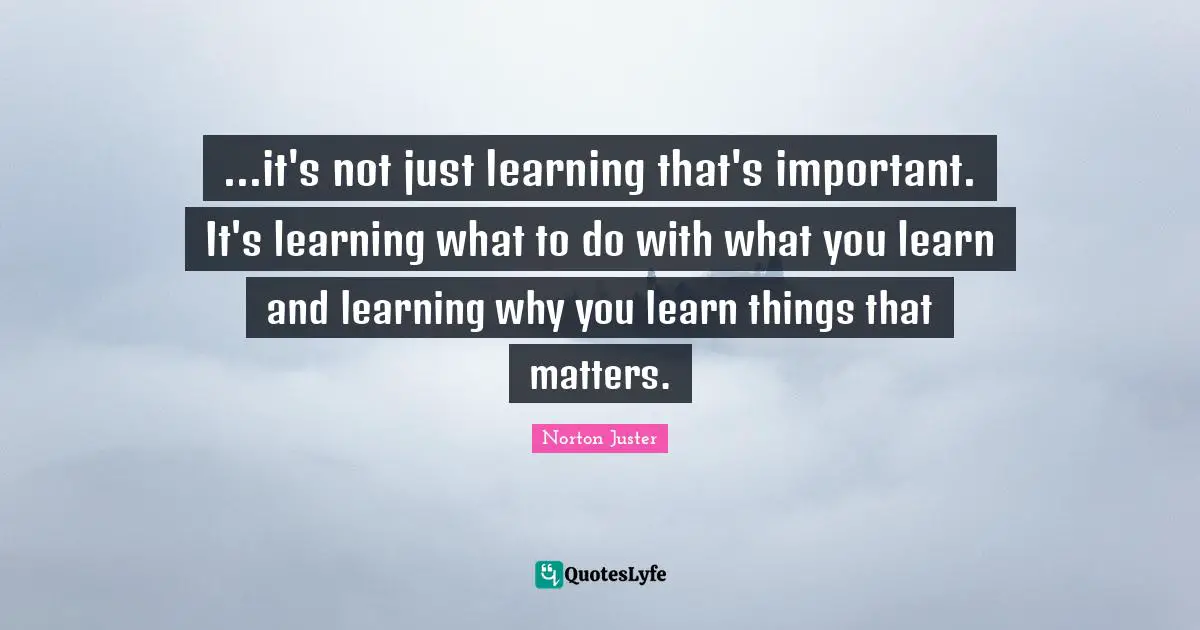 ...it's not just learning that's important. It's learning what to do with what you learn and learning why you learn things that matters.