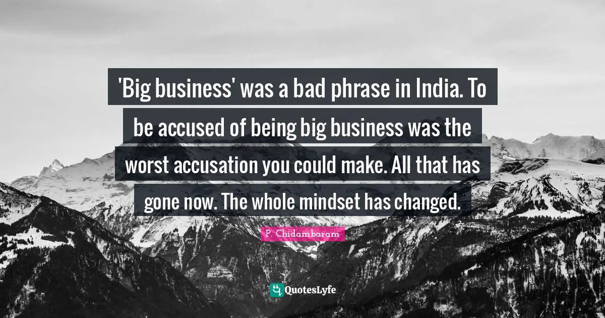 'Big business' was a bad phrase in India. To be accused of being big business was the worst accusation you could make. All that has gone now. The whole mindset has changed.