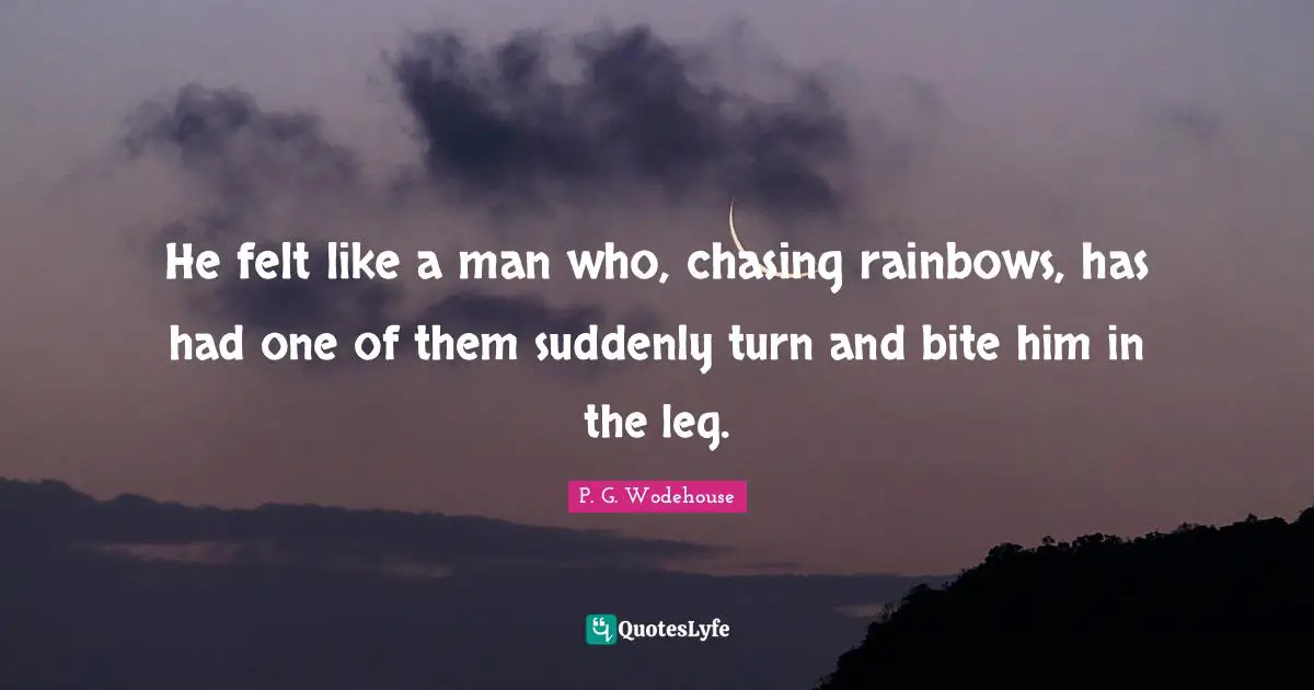 He felt like a man who, chasing rainbows, has had one of them suddenly turn and bite him in the leg.
