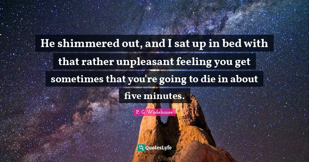 He shimmered out, and I sat up in bed with that rather unpleasant feeling you get sometimes that you're going to die in about five minutes.