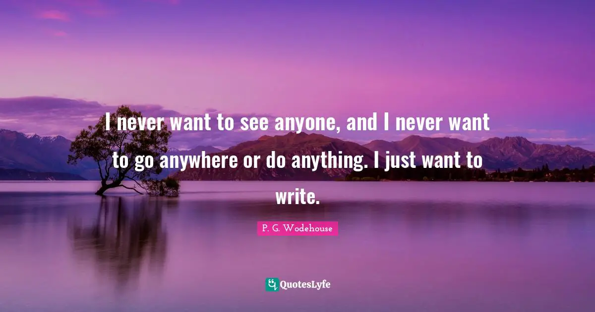 I never want to see anyone, and I never want to go anywhere or do anything. I just want to write.