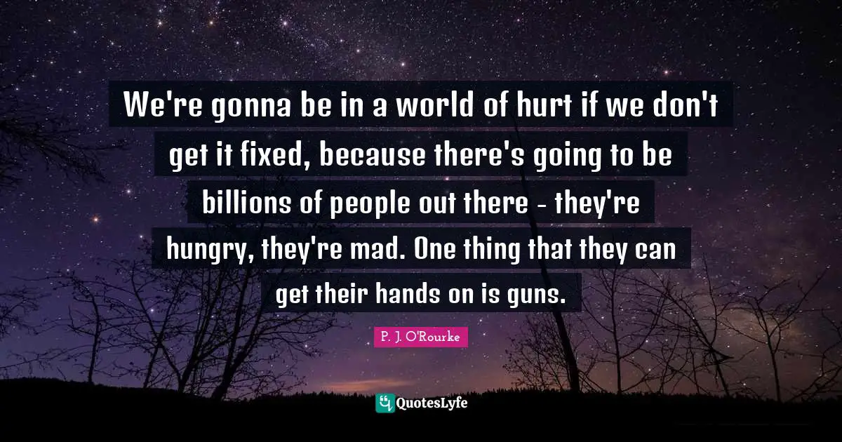 We're gonna be in a world of hurt if we don't get it fixed, because there's going to be billions of people out there - they're hungry, they're mad. One thing that they can get their hands on is guns.