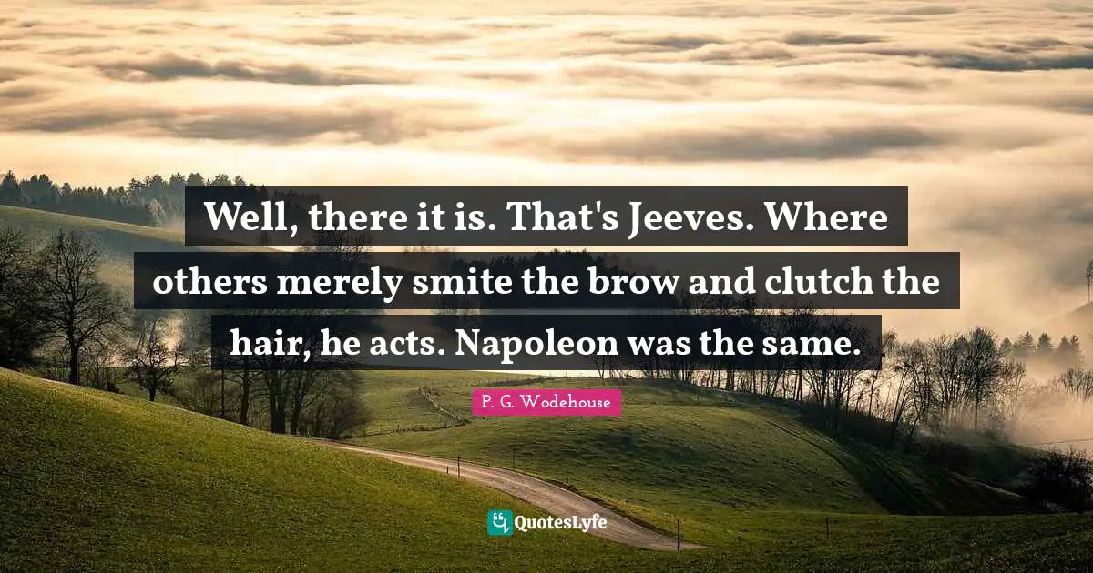 Well, there it is. That's Jeeves. Where others merely smite the brow and clutch the hair, he acts. Napoleon was the same.