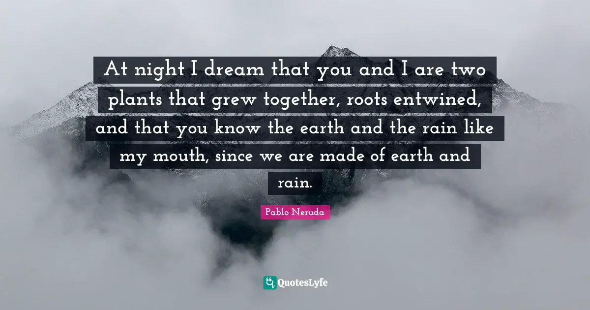 Night Quotes: "At night I dream that you and I are two plants that grew together, roots entwined, and that you know the earth and the rain like my mouth, since we are made of earth and rain."