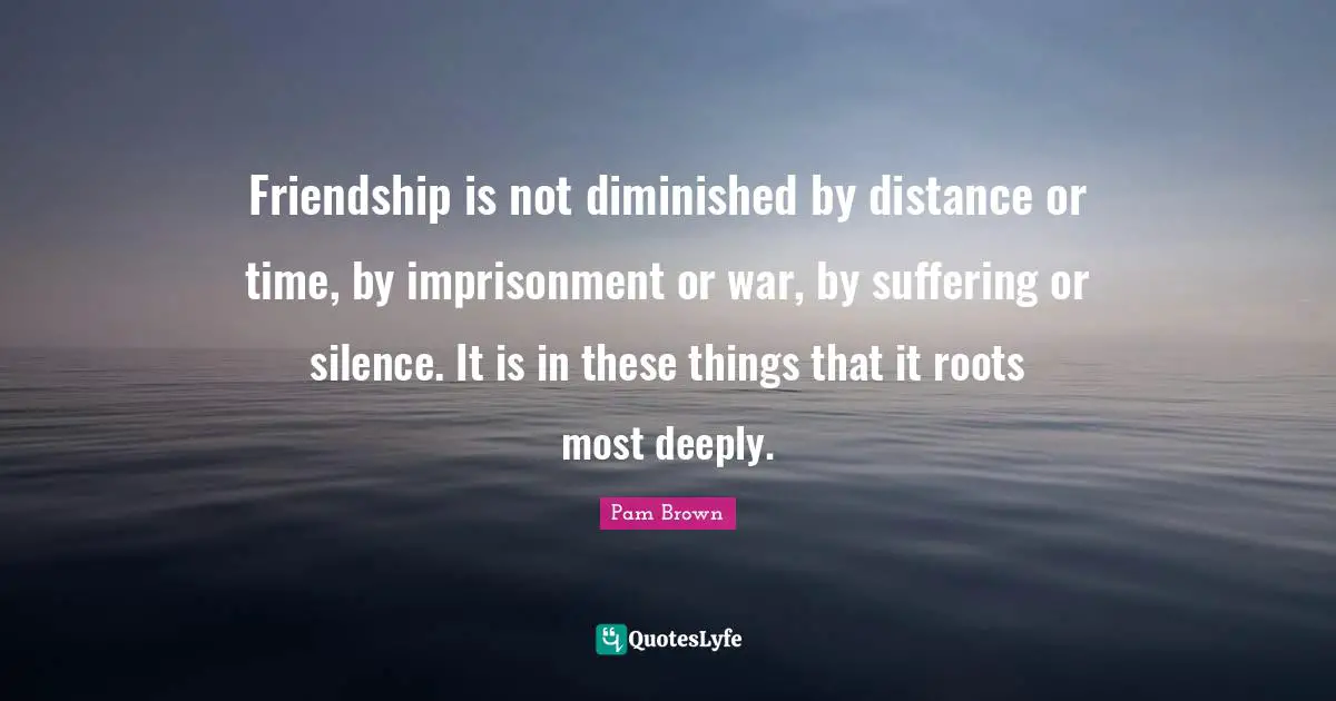 Friendship is not diminished by distance or time, by imprisonment or war, by suffering or silence. It is in these things that it roots most deeply.