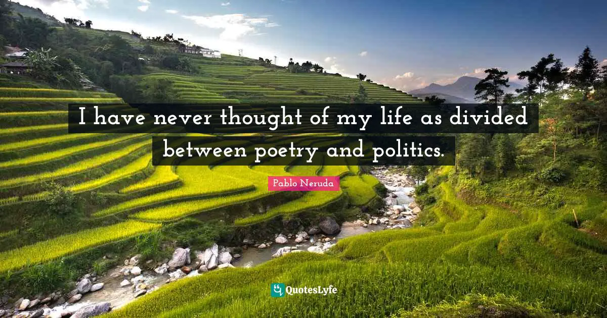 I have never thought of my life as divided between poetry and politics.