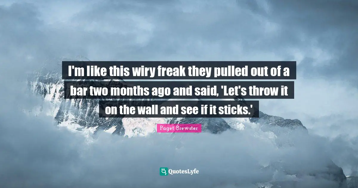 I'm like this wiry freak they pulled out of a bar two months ago and said, 'Let's throw it on the wall and see if it sticks.'
