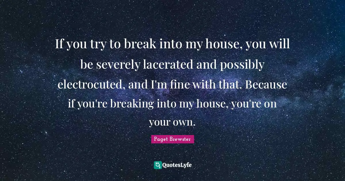 If you try to break into my house, you will be severely lacerated and possibly electrocuted, and I'm fine with that. Because if you're breaking into my house, you're on your own.